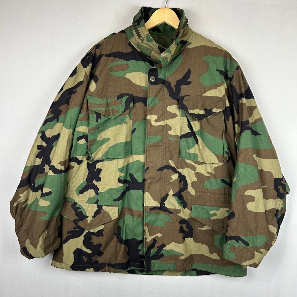 Military Cold Weather Field Coat Woodland Camo 90s DLA100-93-D-0456 Men's Size L